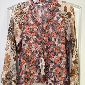 THML Floral Blouse - Pink, Brown, Cream